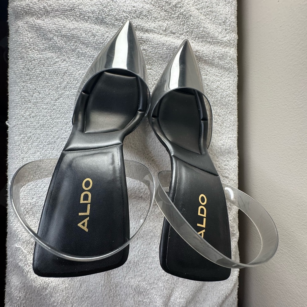 Aldo Metallic Silver and Black Heels
